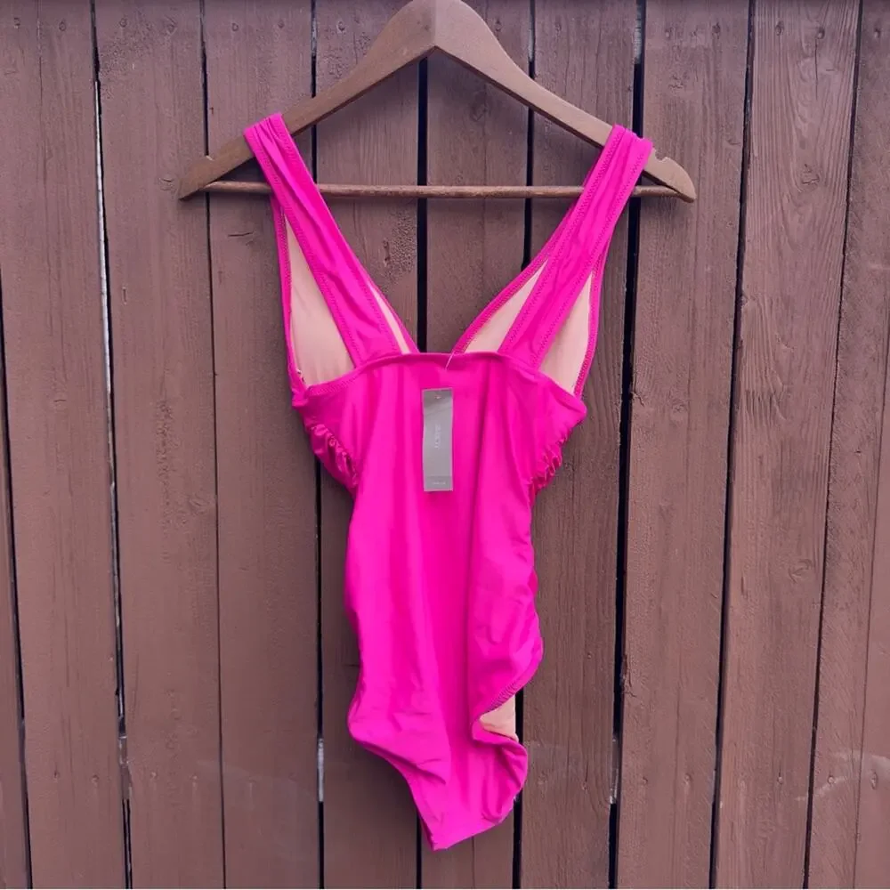 J. Crew | NWT Size 2 Ruched V Neck One Piece Fuchsia Bathing Suit Style BC116